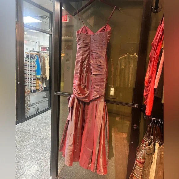 xcite y2k purple silver iridescent beaded prom dress maxi fluted bow pink - Picture 11 of 13